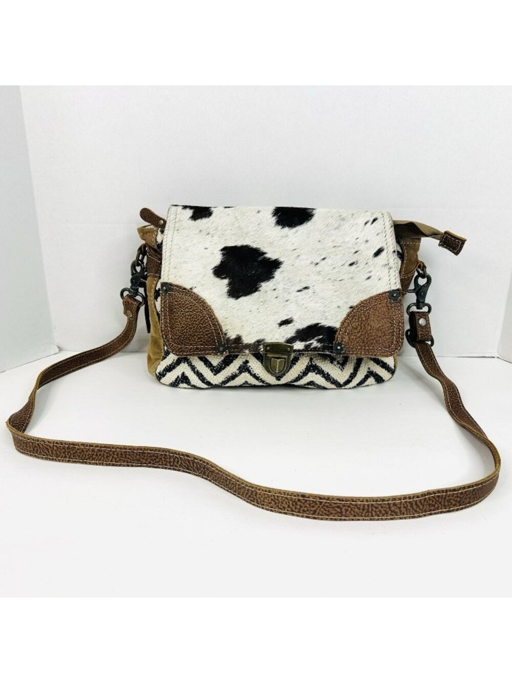 Myra Bag Hairon Leather Canvas & Cowhide Crossbody Medium Brown Western Wear